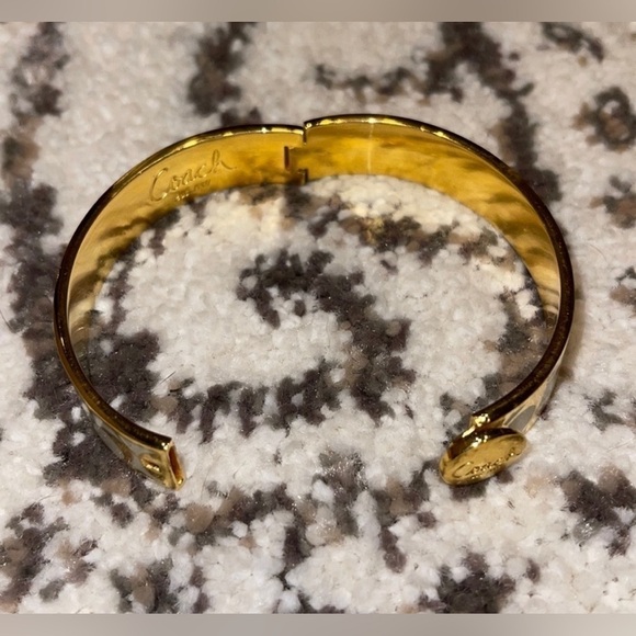 Authentic Coach White Enamel Gold-Tone “C” Bangle Bracelet with Crystals - Picture 6 of 7